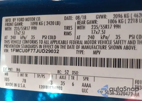 2018 Ford Escape S from USA, damaged, VIN 1FMCU0F77JUD29032